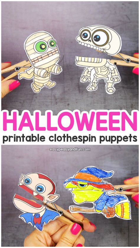 Halloween Clothespin Puppets - Easy Peasy and Fun Halloween Make And Take Crafts, Kids Halloween Arts And Crafts Easy, Halloween Arts And Crafts For Middle School, Q Tip Halloween Craft, Halloween Class Party Crafts Kindergarten, Qtip Halloween Craft, Halloween Crafts School Age, Halloween Craft For Party, Halloween Craft For Class Party