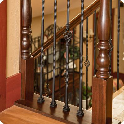 44" hollow metal deck railings are constructed of high-quality wrought iron and coated with a durable satin black powder finish that is resistant to fading, scratches, UV rays and rust | BTERAZ Wrought Iron Railings Metal | 0.5 W in | Wayfair B0C5GNC664 Metal Railing Staircase, Iron Balusters Stairs, Stair Railing Iron, Wrought Iron Porch Railings, Iron Staircase Railing, Double Basket, Stair Railing Kits, Metal Deck Railing, Metal Stair Railing