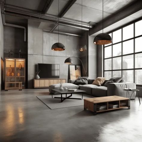 The Beauty of Industrial Interior Design: Why Imperfection is Perfection - axxla interior design Industrial Interior Design Living Room, Modern Industrial House, Concrete Interior Design, Modern Industrial Living Room, Industrial Decor Living Room, Industrial Living Room Design, Industrial Style Living Room, Industrial Style Bedroom, Ruang Tv