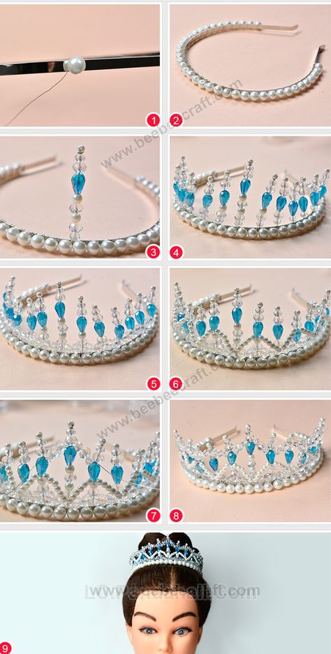 Beebeecraft Tutorials, Diy Tiara, Accessoires Barbie, Beaded Crown, Headpiece Diy, Bead Hair Accessories, Diy Crown, Doll Jewelry, Kraf Diy