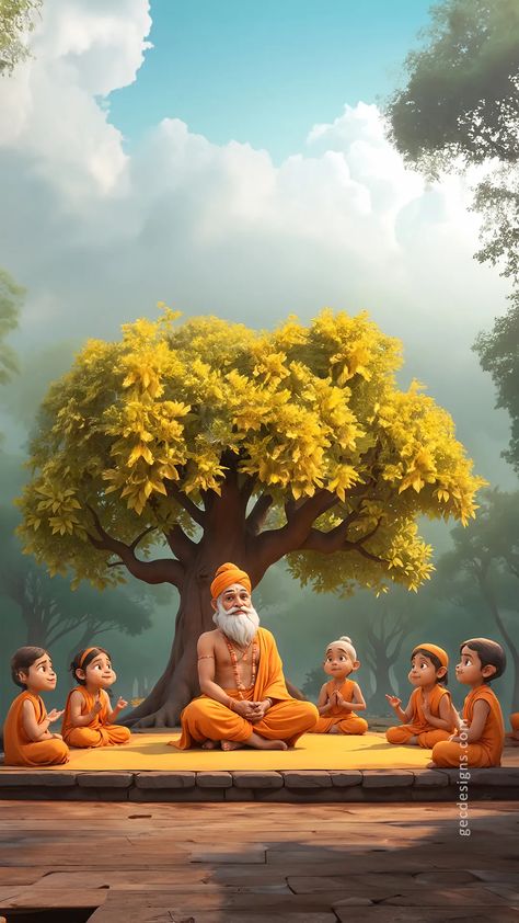 Happy Guru Purnima with this 3d wallpaper, dedicated to spiritual academic teachers Guru And Student, Guru Wallpaper, Guru Purab, Guru Ram Das, Teacher Wallpaper, Meditation Teacher, Student Images, Happy Guru Purnima, Attractive Wallpapers