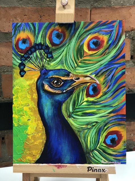 Canvas Painting Ideas Birds, Drawings Of Peacocks, Acrylic Animal Painting Ideas, Acrylic Peacock Painting, Painting Ideas Peacock, Canvas Painting Ideas Animals, Acrylic Painting Ideas Animals, India Painting Ideas, Peacock Painting On Canvas Acrylics