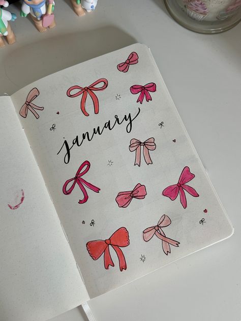 Cute Ideas For Journaling, Bujo Notes Page, Bujo Lettering Ideas, 1 Page Journal Ideas, Reading Journal January Spread, Cute Planner Pages, January Spread Ideas, January Page Ideas, January Book Journal Spread