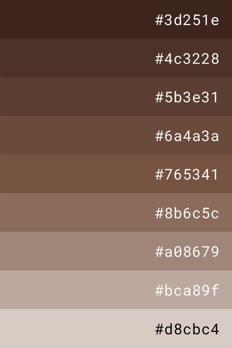 Types Of Brown Color Shades, Tan Color Palette Hex Codes, Brown Color Pallete Code, Coffee Color Palette Hex Codes, Cute Brown Color Palette, Brown Shades Palette, Canva Brown Palette, Coffee Hex Code, Notion Color Codes