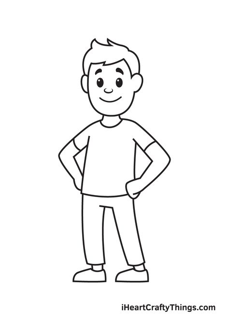 Person Simple Drawing, How To Draw Person Easy, Drawing Cartoon People Simple, Character Drawings Easy, Cartoon Men Drawing, People Drawings Cartoon, Easy Man Drawing, Easy Person Drawing Simple, Person Drawing Easy