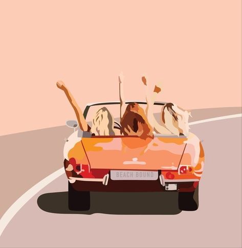 Illustration Art Friends, Roadtrip Drawing, New Friends Aesthetic, Roadtrip Illustration, Summer Illustration Art, Illustration Friends, Road Illustration, Aesthetic Illustration, Friends Illustration