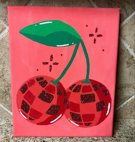 Cherries
Disco
Glitter
Metallic
Red Disco Cherry Painting, Cherry Disco Ball Painting, Easy Disco Ball Painting, Disco Ball Paintings, Cool Canvas Painting Ideas Creative, Red Art Aesthetic Painting, Disco Painting Ideas, Little Canvas Paintings Aesthetic, 80s Painting Ideas On Canvas