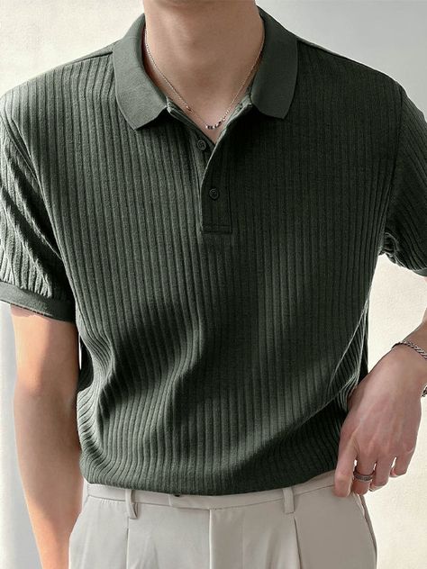 Mens Knitted Rib Pullover Golf Polo Shirt SKUJ37706 – INCERUNMEN Polo Shirt Outfits, Mens Casual Dress Outfits, Men Stylish Dress, Guys Clothing Styles, Mens Outfit Inspiration, Cool Outfits For Men, Mens Casual Dress, Men Fashion Casual Outfits, Streetwear Men Outfits