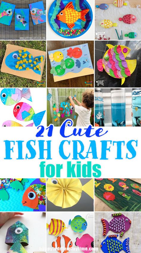 21 Fun Fish Crafts for Kids - Happy Toddler Playtime Preschool Fish Art, Toddler Fish Craft, Fish Crafts For Kids Preschool, Fishing Crafts For Kids, Aquarium Crafts For Kids, Preschool Fish Crafts, Fish Crafts For Kids, Fish Crafts Preschool, Balloon Fish