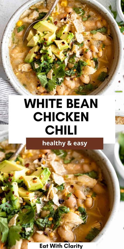 White Chicken Chili Healthy, Chicken Chili Crockpot, White Bean Chicken Chili, White Chili Chicken Recipe, Protein Dinner, Chicken Chili Recipe, Crockpot Pork, White Chicken Chili, Gluten Free Dinner