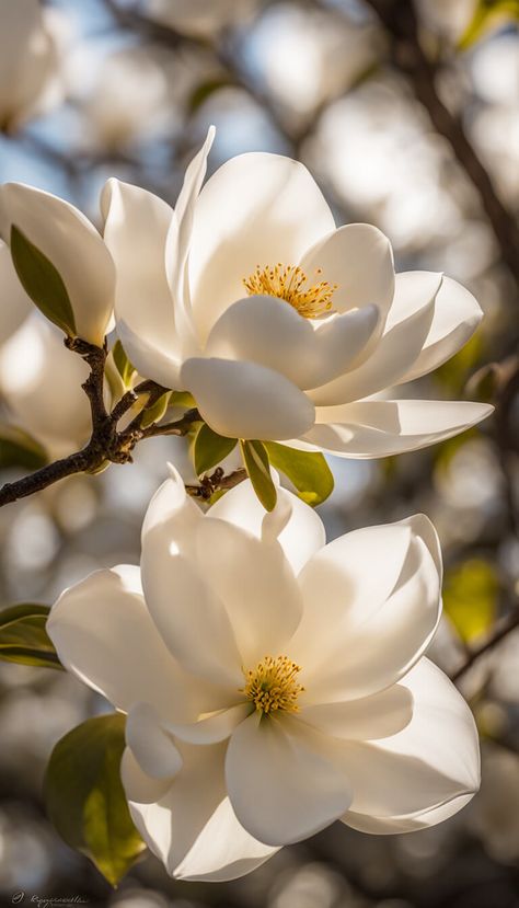 Gorgeous white magnolias - AI creation Flower Science, Magnolia Wallpaper, White Lotus Flower, Easy Flower Painting, Oil Painting Inspiration, Magnolia Blossom, Lovely Flowers Wallpaper, Watercolour Inspiration, White Magnolia