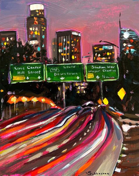 Los Angeles Freeway at Night. Downtown. Original acrylic painting on wood panel 8x10 inches (20x25 cm) | acrylic painting food
, kitchen artwork painting
, kitchen artwork painting
, acrylic painting kitchen art
, oil painting food
, kitchen paintings art wall decor
, kitchen paintings art wall decor bohemian
, fruit wall art
, fruit art print
, fruit painting prints
, abstract fruit painting
, fruit canvas painting California Acrylic Painting, Los Angeles Painting Ideas, Things To Paint With Oil Paint, Room Poster Inspiration, Painting Ideas City, Art Inspiration Painting Acrylics, Acrylic Paint Art Ideas, Cool Acrylic Paintings, Canvas Painting Inspiration