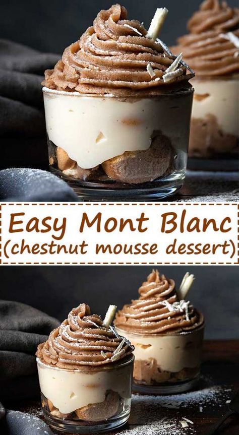 Chestnut Mont Blanc, Sweet Chestnut Recipe, Chestnut Cream Cake, Chocolate Chestnut Cake, Mount Blanc Dessert, Mont Blanc Dessert Recipe, Monte Blanc Dessert, Chestnut Mousse Recipe, Chestnut Paste Recipes