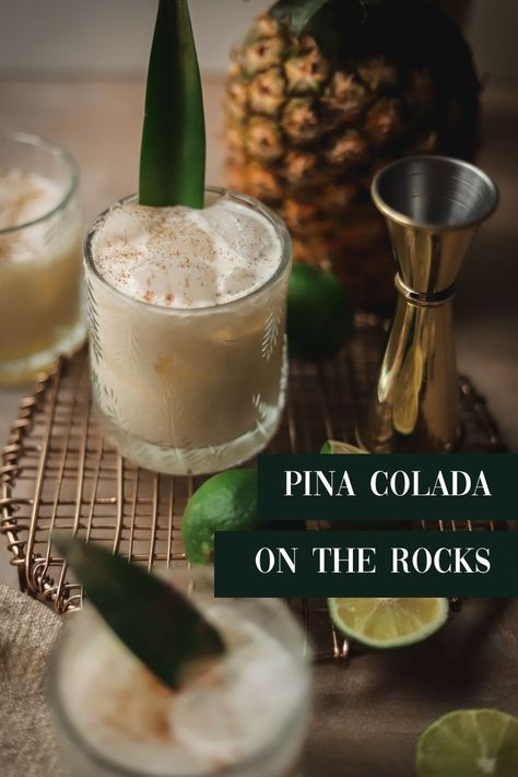 Non Blended Pina Colada, Pina Colada Mocktail On The Rocks, Holiday Pina Colada, Virgin Pina Colada On The Rocks, Shaken Pina Colada Recipe, Quince Drinks, Christmas Pina Colada, On The Rocks Cocktails, Pina Colada Mix Recipe