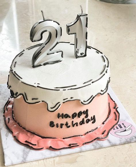 comic cake, comic book cake, outline comic cake, buttercream comic cake, cartoon cake, comic cake designs Cakes For 21st Birthday Girl, Cake For 21st Birthday Girl, Birthday Cake 21 Girl, Comic Cake Ideas, Trending Cake Designs, Cake Outline, Pink Harry Potter, Harry Potter Cake Ideas, Happy Birday