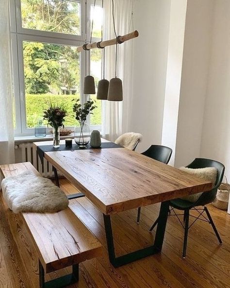 Bench and Chairs Solid Oak Dining Table Grain and Frame Mismatched Dining Chairs, Wood Table Design, Dinning Room Design, Small Kitchens, Oak Dining Table, Dining Table Design, Diy Furniture Table, Wooden Table, Dining Room Design