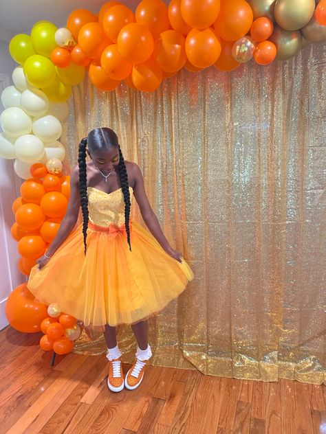 8th Grade Prom Hairstyles, 8th Grade Prom, 18th Birthday Outfit, Orange Prom Dresses, Prom Dresses Yellow, Prom Hairstyles, 8th Grade, 18th Birthday, Prom Hair