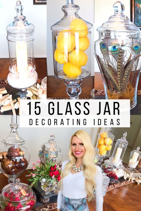 Apocathery Jars Decor, Ideas For Filling Glass Jars Display, Holiday Apothecary Jars, What To Put In Apothecary Jars, Flowers In Apothecary Jars, Kitchen Vase Filler Ideas, Big Jars Ideas Decoration, How To Display Crystal Glassware Ideas, Filled Jars Decor Ideas