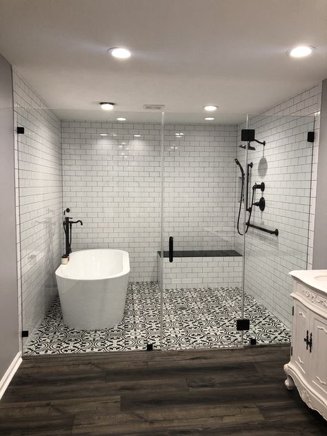 Bathroom Remodel Double Wide, Bathroom With Shower Room, Bath Tub In Shower Combo Ideas, Walk In Bath Shower Combo, Wet Room Remodel, Basic Shower Tile, Seamless Shower Tile, Tube In Shower Ideas, Master Bath Wet Room Tile Ideas