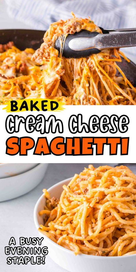 Baked spaghetti with cream cheese Different Ways To Make Spaghetti, Recipes With Spaghetti Noodles, Best Spaghetti Recipe, Baked Cream Cheese, Cream Cheese Spaghetti, Baked Cream Cheese Spaghetti, Spaghetti Recipes Easy, Creamy Spaghetti, Cream Cheese Pasta