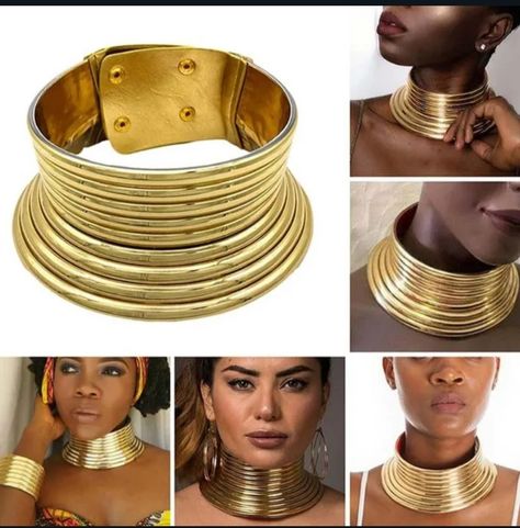 African Choker, Golden Choker, Vintage Africa, Cleopatra Necklace, Leather Choker Collars, Surfer Jewelry, Style Africain, Leather Choker Necklace, Choker Collar Necklace