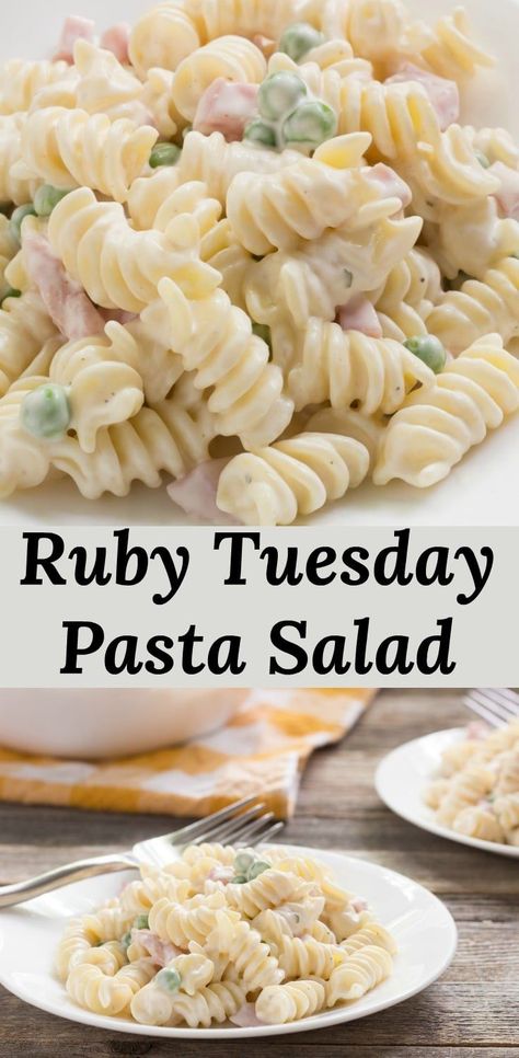 Quick and easy ranch pasta salad. like they serve at Ruby Tuesday. via @peartreechefs Green Pea Pasta Salad, Ham Pea And Cheese Pasta Salad, Easy Pasta Lunch Recipes, Homemade Ranch Pasta Salad, Salad Bar Recipes, Ham Ranch Pasta Salad, Pea And Cheese Pasta Salad, Perfect Pasta Salad, Pasta Salad Recipes With Ranch