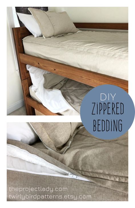 Diy Sheets Bed, Diy Bed Quilt, Zipper Bedding Diy How To Make, Diy Zip Up Bedding, Rv Zipper Bedding, Rv Bunk Bedding, Beddys Bedding Diy, Diy Zippered Bedding, Diy Bunk Bed Bedding