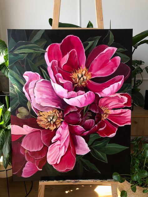 Big Canvas Flowers Painting, Floral Art Drawing Acrylic Paintings, Flower Canvas Ideas, Oil Painting Peonies, Huge Flower Painting, Giant Flower Painting, Peonies Painting Acrylic, Oil Painting Flowers Modern, Abstract Floral Paintings Acrylics