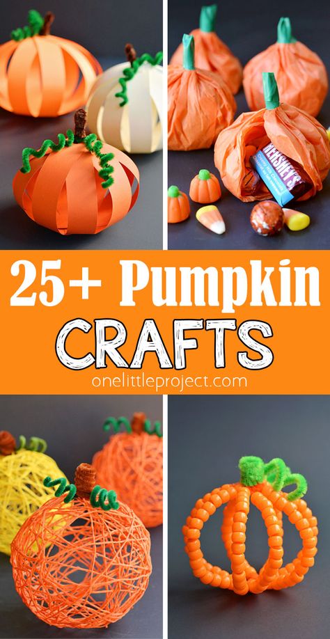 Pumpkin crafts are SO FUN for fall, Halloween, and Thanksgiving! These easy pumpkin craft ideas are perfect for kids of all ages, as well as adults and seniors. Make a pumpkin from pipe cleaners, yarn, paper mache, or even a sock! There are so many fun fall craft ideas! Pumpkin Craft Elementary School, Mini Pumpkin Crafts For Kids, 4th Grade Fall Crafts, Easy Pumpkin Crafts For Kids, Mini Pumpkin Crafts, Halloween Crafts Pumpkins, Thanksgiving Crafts For Teens, Easy Pumpkin Crafts, Pumpkin Craft Ideas