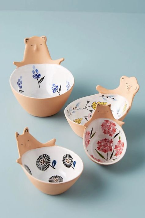 Anthropologie Kitchen, Ceramic Bear, Whimsical Kitchen, Measuring Cups Set, Cups Set, Ceramic Base, Diy Clay Crafts, Handcrafted Ceramics, Pottery Painting