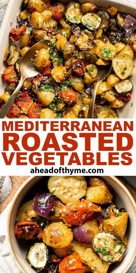 Mediterranean Roasted Vegetables Mediterranean Veggie Recipes, Mediterranean Diet Easy Dinner, Healthy Mediterranean Recipes Clean Eating, Recipes Using Vegetables, Meditterean Dinner Recipes, Mediterranean Food Prep Ideas, Veggies In Season, Clean Mediterranean Recipes, Food Recipes Mediterranean