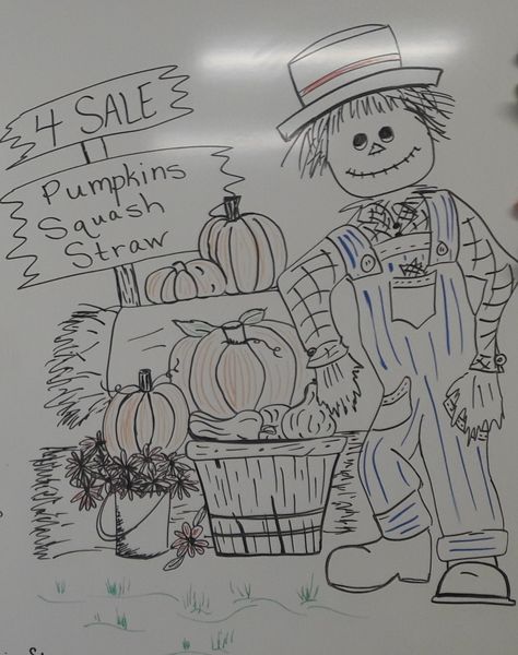 Fall/Harvest Whiteboard Art White Board Ideas Drawings Fall, Autumn White Board Art, Board Drawings Whiteboard, White Board Halloween Drawings, Fall Whiteboard Ideas, September White Board Ideas, Halloween White Board Ideas, Fall White Board Ideas, White Board Drawings Whiteboard