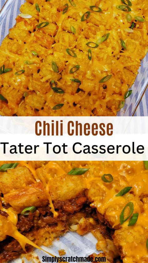 Chili Cheese Tater Tot Casserole, Cheese Tater Tot Casserole, Chili Cheese Tater Tots, Leftover Chili Recipes, Chili Casserole, Leftover Chili, Tot Casserole, Easy Chili, Tater Tot Casserole