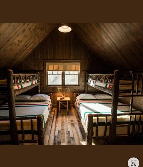 Hunting Cabin Ideas Interiors, Cabin Bunk Room Ideas, Bunk House Plans, Bunkhouse Ideas Guest Cabin, Cabin Loft Ideas, Bunk Cabin, Living Room Dark Academia, Cabin Bunk Room, Academia Living Room