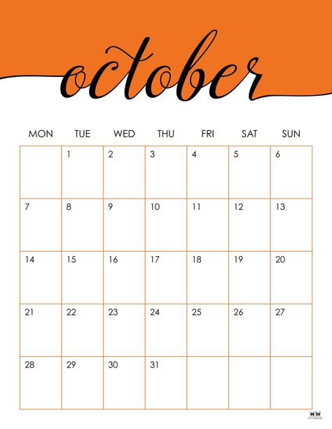 October and its fun and spooky activities have arrived! Stay organized all month long by printing one of 50 October 2024 calendars! Print from home! October Calendar Ideas, Free Printable Halloween Cards, October 2023 Calendar, Free Planner Pages, Months Calendar, Printable Halloween Tags, Calendar Png, Cleaning Checklist Template, Halloween Word Search