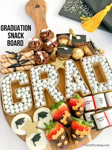 Graduation snack charcuterie treat dessert board, Graduation charcuterie board, Graduation dessert ideas, best graduation dessert food recipe ideas, Graduation cookie dipolmas, Oreo cookie graduation caps, Ferrero Rocher graduation caps, Graduation diploma brownie bites, Graduation Hershey Nuggets books, Graduation chocolate dipped strawberries, Graduation cardboard letter candy dish, Grad charcuterie board Graduation Charcuterie Board 2024, Graduation Cap Brownies, Graduation Sweets Treats, Grad Party Nacho Bar, Brunch Graduation Party Food Bars, Graduation Party Snacks, Graduation Snacks, Dessert Table Graduation, Sweet Treats Party