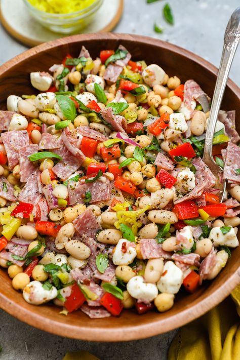 Easy Italian Grinder Bean Salad Non Lettuce Salad Recipes, Italian Dense Bean Salad, Pizza Bean Salad, Chickpea Grinder Salad, Grinder Style Bean Salad, Grinder Dense Bean Salad, Veggie Bean Salad, Big Mac Cucumber Salad, Italian Bowl Recipe