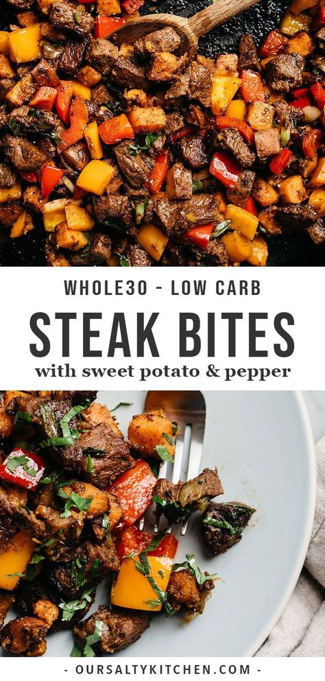 Steak Bites With Sweet Potatoes, Whole30 Dinner, Healthy Vitamins, Whole30 Dinner Recipes, Flavorful Dinner, Whole30 Dinners, Diner Recept, Steak Bites, Health Dinner