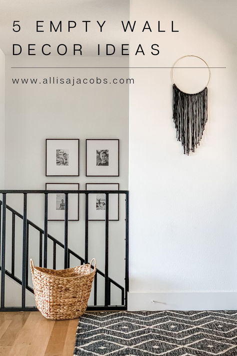 entryway with rug, basket, and wall decor Empty Wall Decor Ideas, Empty Wall Decor, Allisa Jacobs, Picture Wall Ideas, Basement Walls, Wall Decor Ideas, Minimal Decor, Diy House Projects, Empty Wall