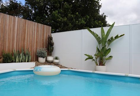 Privacy pool wall for Kate Sparks design Modular Walls Fence, Poolside Landscaping, Sparks Design, Mod Wall, Noise Barrier, Pool Wall, Pool Landscape, Fencing Ideas, Outdoor Patio Designs