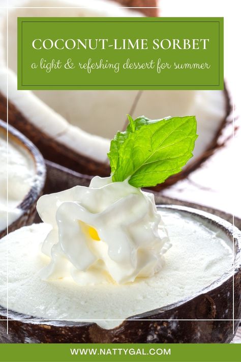 Need a light & refreshing dessert for the summer months? This Coconut-Lime Sorbet is easy and oh, so delicious. #easyrecipes #lightrecipes #sorbet #easydesserts #summerdesserts Dessert For Summer, Sorbet Is, Coconut Sorbet, Lime Sorbet, Sorbet Recipes, Unsweetened Coconut Milk, Refreshing Desserts, Unsweetened Coconut, Entertaining Recipes