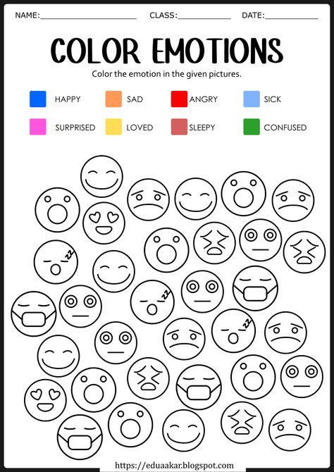 Feelings and Emotions Worksheet Emotion Sorting Activities, My Feelings Worksheet Preschool, Color Emotions Feelings, Worksheets About Feelings, Aba Therapy Activities Emotions, Emotion For Preschool, Big Feelings Activities, Feeling Games For Kids, Identify Emotions Activities