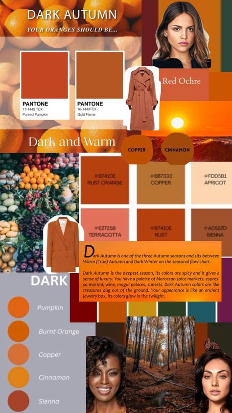 #oranges #darkautumn #deepautumn Deep Autumn Makeup, Deep Autumn Palette, Autumn Color Palette Fashion, Deep Autumn Color Palette, Autumn Skin, Autumn Color Palette, Warm Skin Tone, Deep Autumn, Dramatic Style