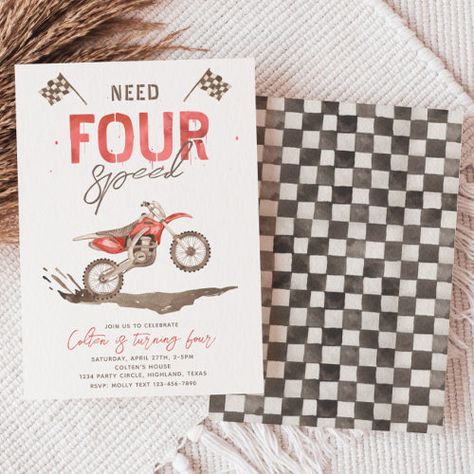 Need Four Speed Birthday Invitation 4Th #zazzle #weddinginvitations #birthdayinvitations #babyshowerinvitations #zazzleinvitations #monogram #businesscards #graduation #homedecor Speed Limit 3 Birthday, Four Year Old Boy Birthday Themes, Four Year Old Birthday Theme, Need Four Speed Birthday, Need Four Speed, 4th Birthday Party For Boys, Bike Birthday Parties, 4th Birthday Boys, Bike Party