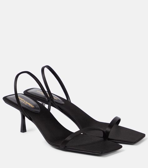 Jaspe satin crêpe sandals in black - Saint Laurent | Mytheresa Saint Laurent Heels, Saint Laurent Sandals, Dior Dress, Dior Sandals, Lifestyle Aesthetic, Mid Heel Sandals, Saint Laurent Shoes, Evening Shoes, Designer Sandals