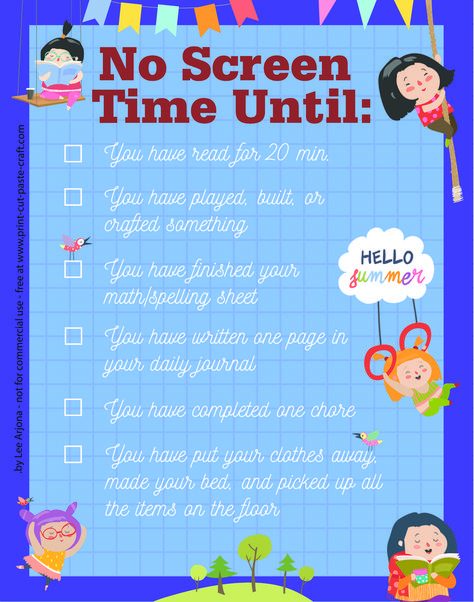 Free printable No Screen Time Until... Poster available at www.print-cut-paste-craft.com . Things to have the kids do before they can earn time in front of the tv or computer No Electronics Until, Earn Electronic Time For Kids, After School Screen Time Checklist, Before Electronics Checklist, Bordem Ideas, Things To Learn In Free Time, No Screen Time Activities, No Screen Time Until, Before Screen Time Checklist