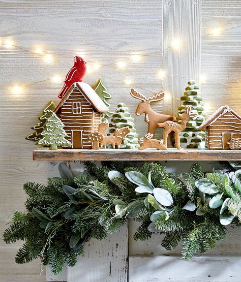 Cookie Cottage, Woodland Wonderland, Holiday Mantel, Christmas Village Display, Christmas Mantel Decorations, Christmas Gingerbread House, Holiday Centerpieces, Christmas Villages, Christmas Mantels