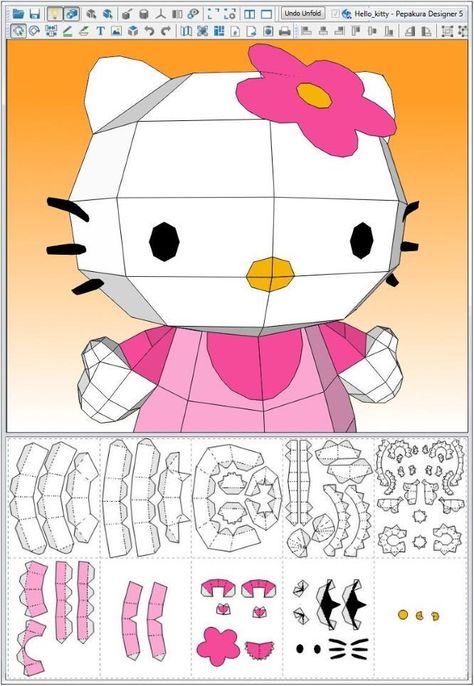 PAPERMAU: Hello Kitty Paper Toy - by Emilia - via Pepakura Gallery Hello Kitty 3d Printable, 3d Paper Hello Kitty, Paper Crafts Hello Kitty, Hello Kitty Paper Craft, Hello Kitty Crafts Paper, Hello Kitty Paper Dolls, Hello Kitty Papercraft, Sanrio Paper Craft, 3d Paper Doll