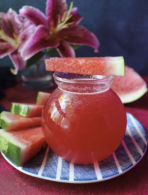 Watermelon Syrup (Cold Process Method - No Cooking Involved) Mint Syrup Recipe, Watermelon Syrup, Vodka Shots, No Cook, Watermelon Mint, Strawberry Juice, Watermelon Recipes, No Cooking, Syrup Recipe