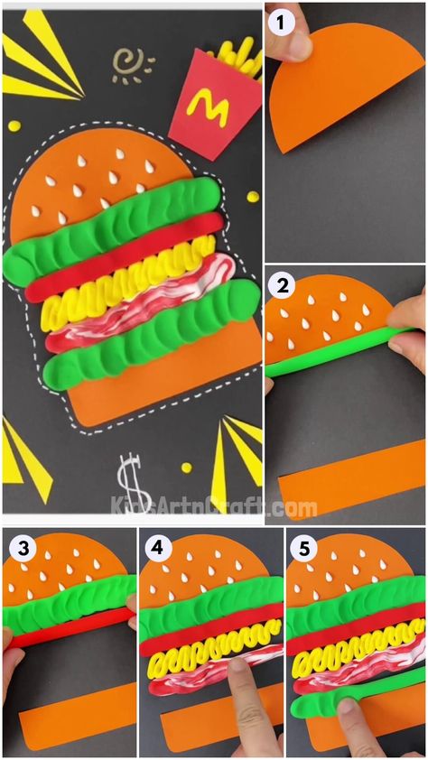 Hamburger Crafts For Kids, Hamburger Craft, Burger Craft, Mcdonald's Burger, Craft Burger, Crown Making, Burger Fries, Food Template, Happy Birthday Frame